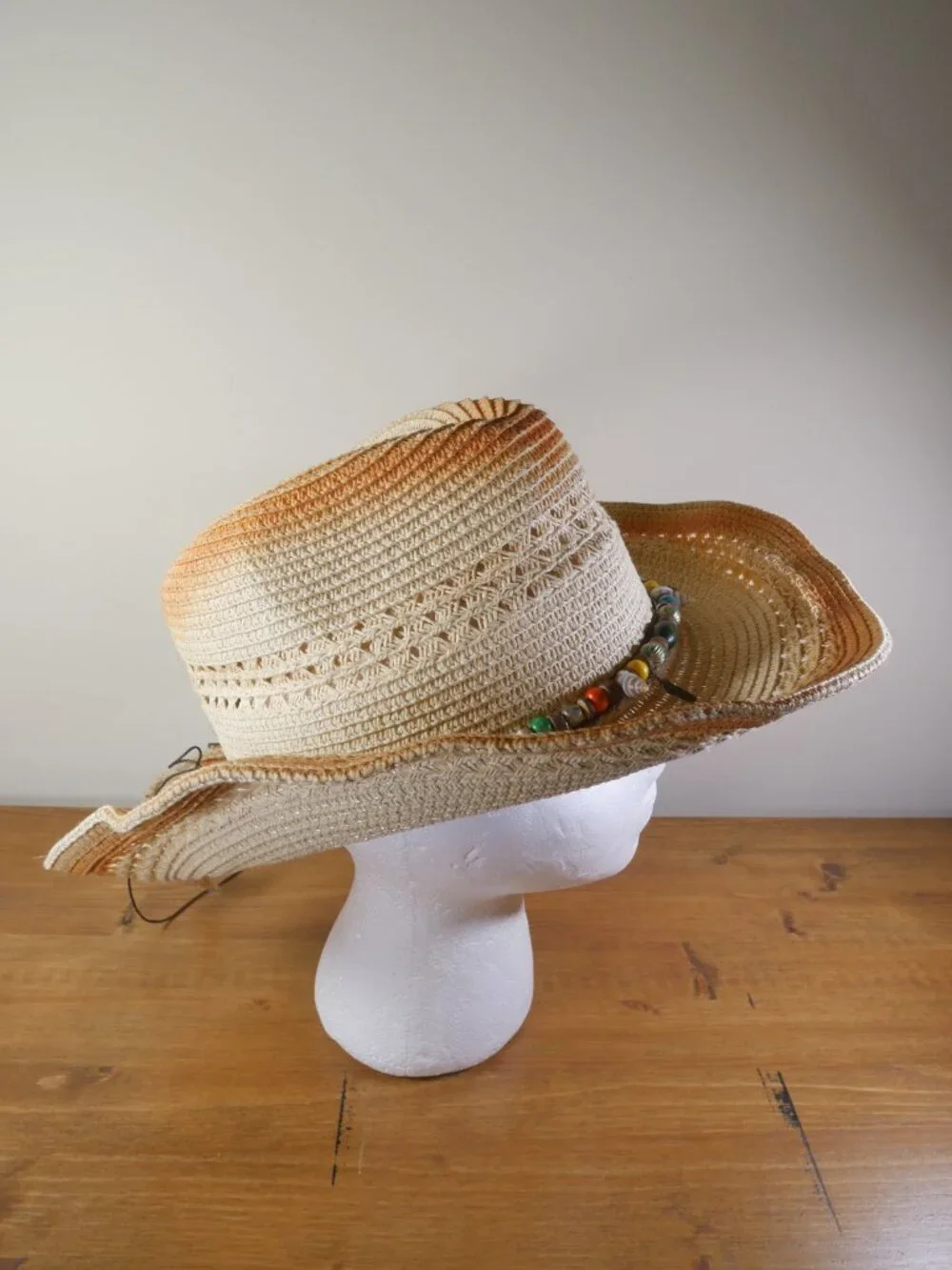 NEW Beaded Straw Cowboy Hat Cowgirl Coastal Beach One Size Boho Festival